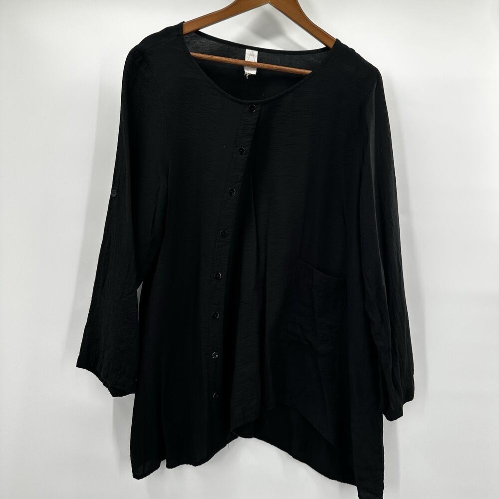 Chalet Shirt Top Womens Large Black Minimalist Button Lagenlook Casual Boxy